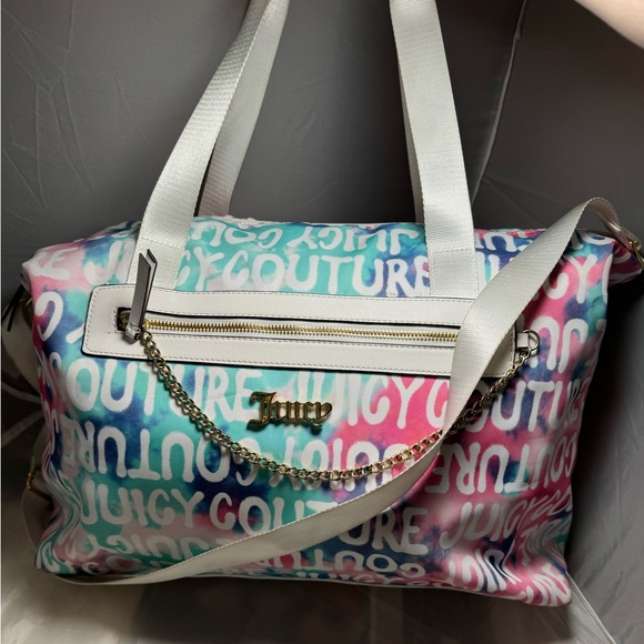 JUICY COUTURE WEEKENDER BAG WHITE, MULTICOLOR LOGO DUFFLE BAG - Picture 2 of 11